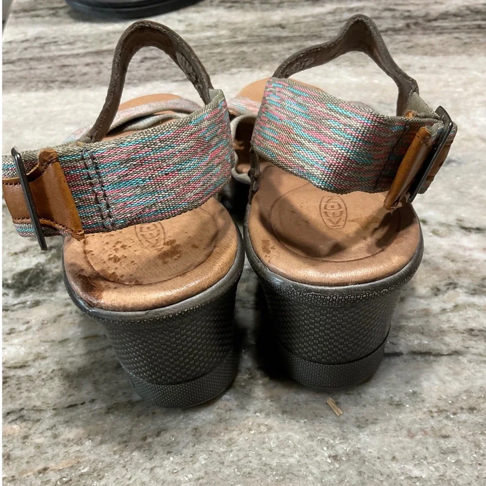 Keen Wedge Sandals Womens 5 Leather Woven Strappy Brown Multicolor Comfort